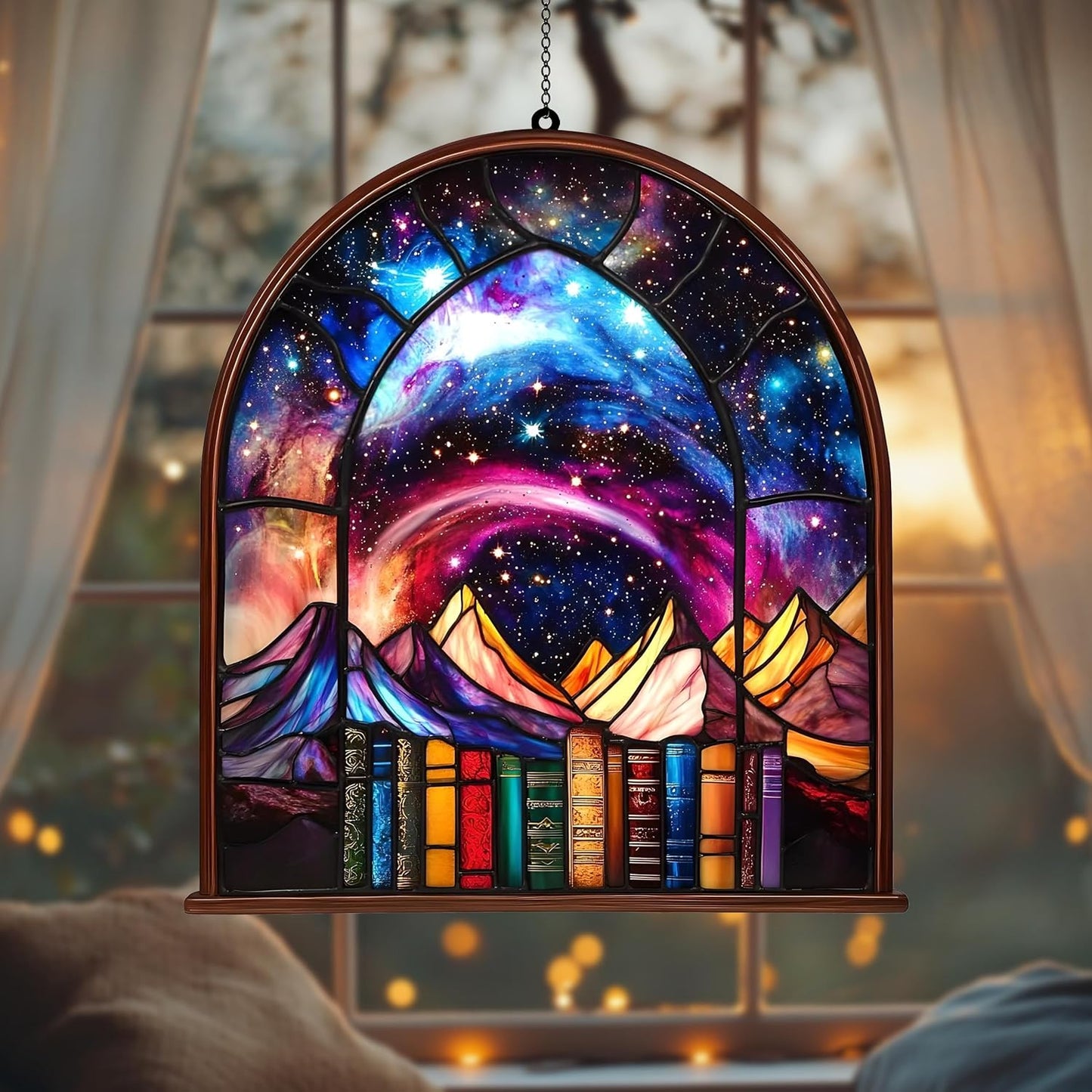 Galaxy Night Window Hanging Suncatcher Faux Stained Hummingbirds and Flowers for Women Elegant Home Wall Decor Suncatchers Indoor Window Suncatchers Windows