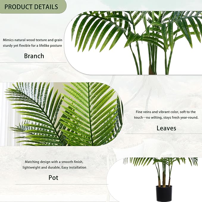 2PCS Artificial Palm Tree 6FT Artificia Plants Indoor Fake Trees Tropical Fake Plam Tree Floor Plant in Black Pot with 18 Trunks & Real Bark Design Faux Palm Plant for Outdoor Home Room Decor