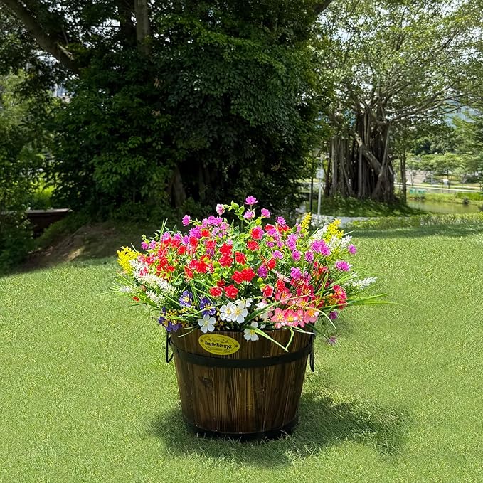 16 Bundles Artificial Flowers for Outdoor,UV Resistant Fake Flowers,No Fade Faux Plants for Outside Hanging Planters,Artificial Plants for Indoor Porch Garden Home Wedding Farmhouse Decor