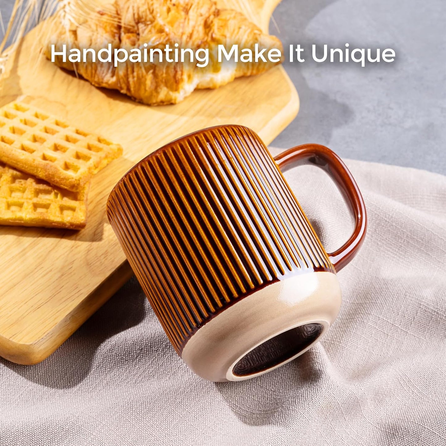 GBHOME Large Coffee Mugs Set of 4, 16oz Handmade Stoneware Coffee Mugs Set with Large Handle for Cappuccino/Latte/Tea/Hot Cocoa, Dishwasher & Microwave Safe, Caramel