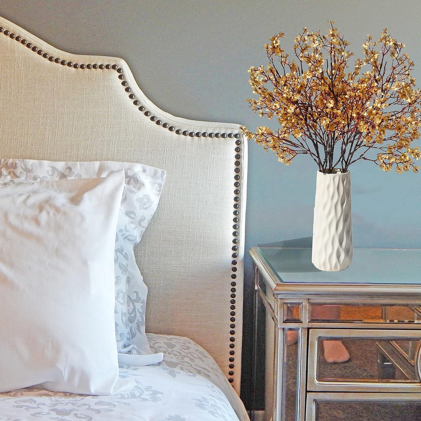 Mandy's Gold Artificial Baby’s Breath Flowers 6 Bundles Silk Gypsophila with Bendable Stems for Fall Centerpiece Wedding Decor and Table Arrangements