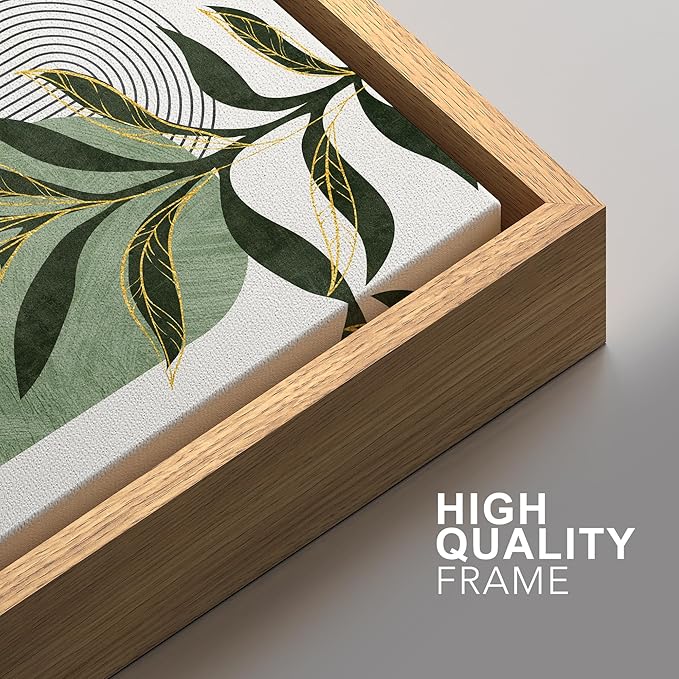 SIGNFORD Framed Canvas Print Wall Art Set Jungle Palm Leaf Geometric Polygons Abstract Shapes Illustration Modern Art Decorative Nordic Nature for Living Room, Bedroom, Office - 16"x24"x2 Natural