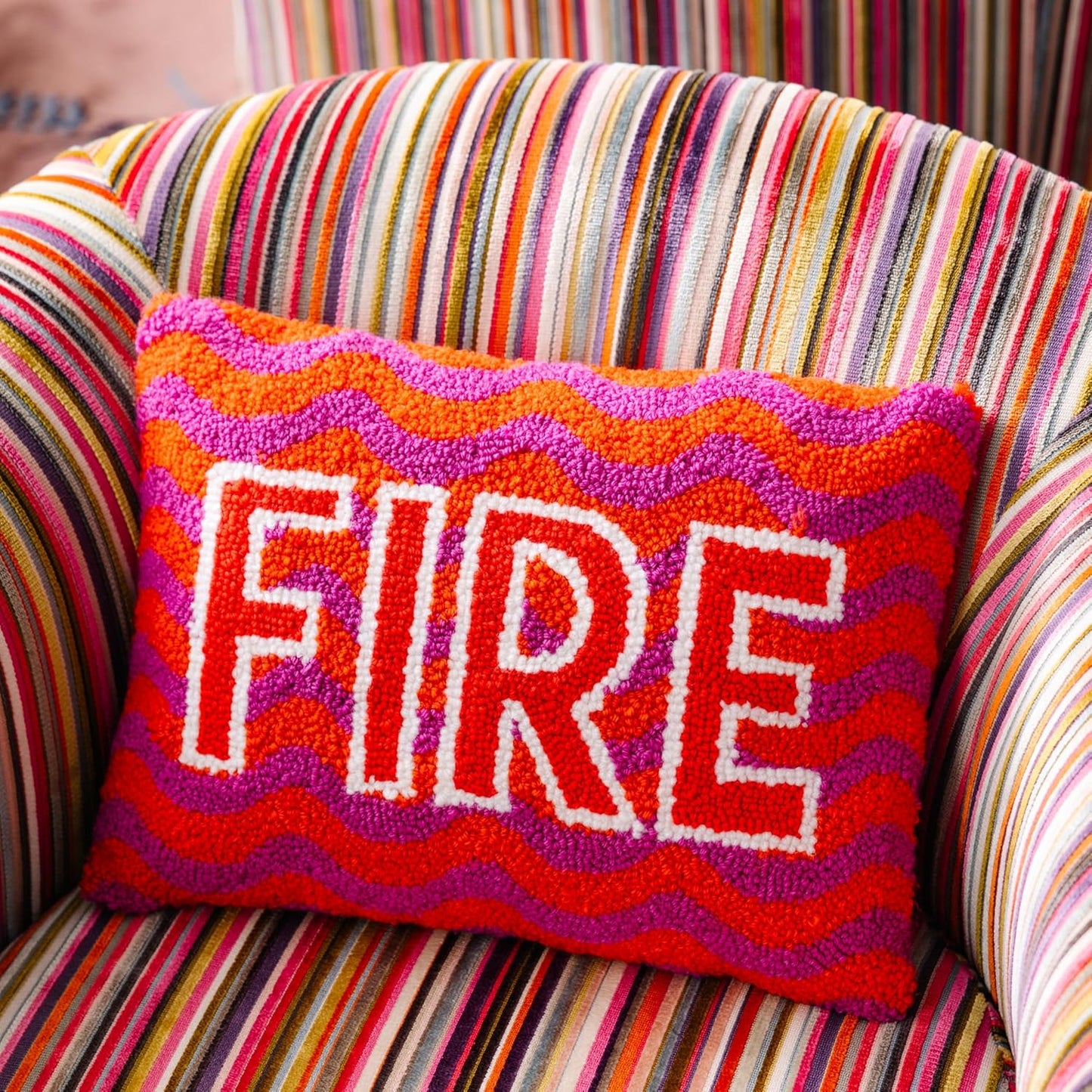FURBISH Hook Decorative Throw Pillow - Fire - 12"x16" - Small Embroidered Designer Pillow for Living Room, Couch, Sofa, Chair & Bed - Eclectic Home Decor