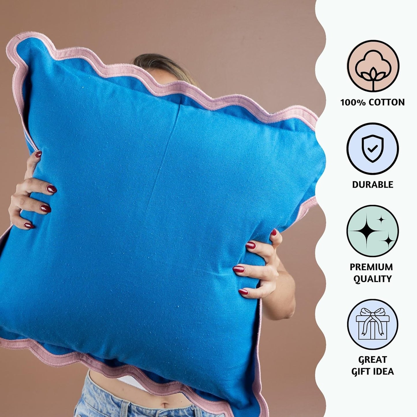 Folkulture Throw Pillow Covers | (20 x 20) Set of 2 Decorative Pillow Covers | Cotton, Blue Throw Pillows for Couch or Cute Outdoor Pillow | Farmhouse Couch Pillows for Living Room