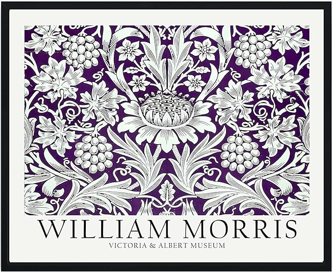 William Morris Purple Theme Wall Art Poster Prints, Famous Artist Patterns, Vintage Flowers Decor Artwork, Tapestry Historic Cultural Illustrations Fine Art, Colorful for Living Room, Bedroom, Office,