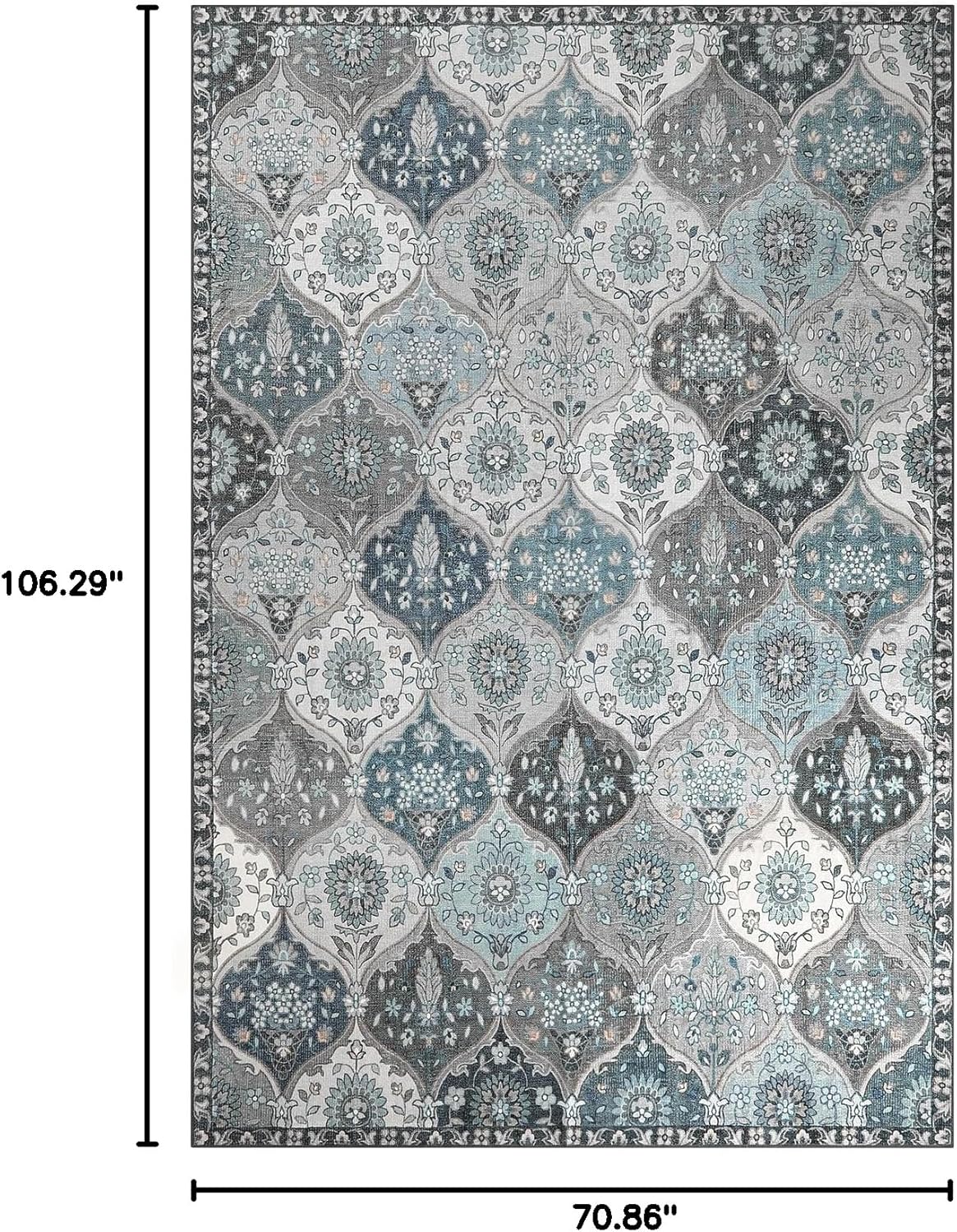 Lahome Moroccan Washable Area Rug 6x9, Ultra-Thin Large Living Room Rugs for Bedroom, Oriental Trellis Distressed Non Shedding Throw Carpet for Dining Room Office, Blue