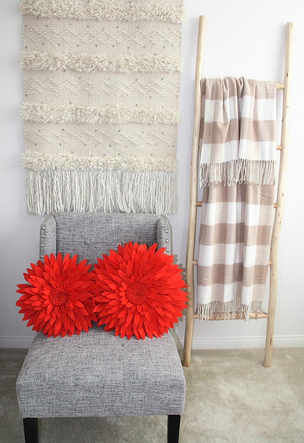 Contempo Lifestyles 3D Daisy Flower Decorative Pillow, Solid Coral, 14.5 x 13-inch, Polyester Filling, Throw Pillow