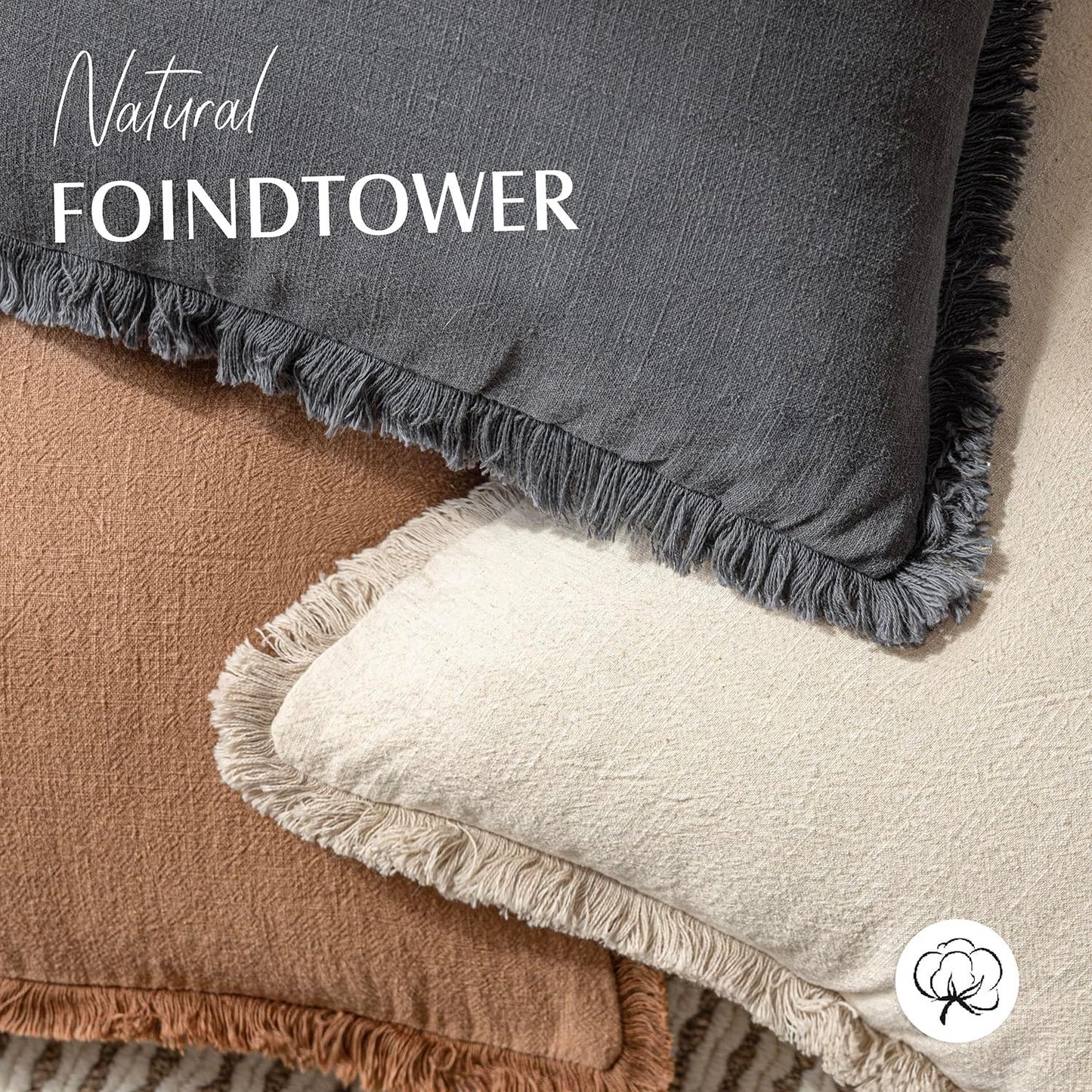 Foindtower Decorative Linen Fringe Throw Pillow Covers Cozy Boho Farmhouse Cushion Cover with Tassels Soft Accent Pillowcase for Chair Sofa Bed Living Room Home Decor, 12×24 Inch, 1PC, Gray