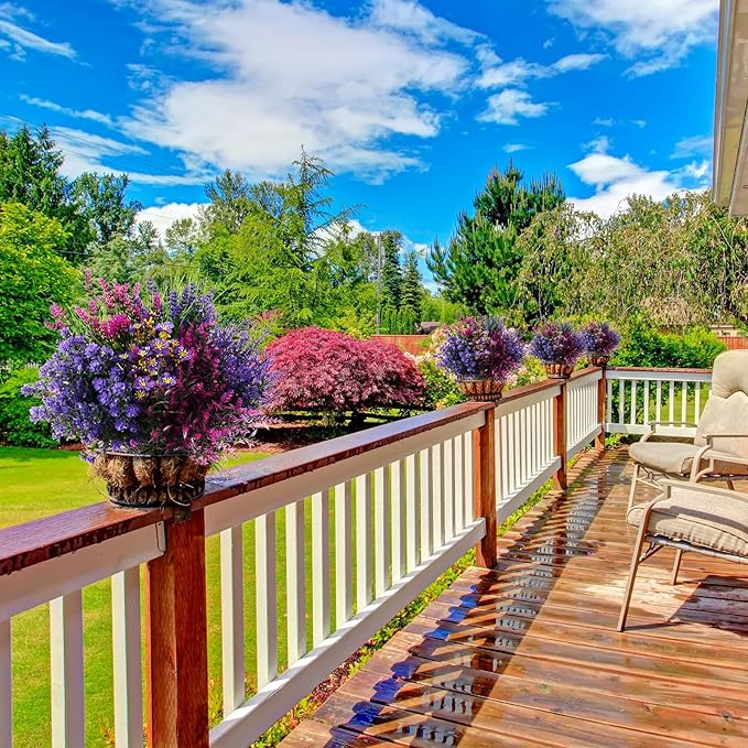 Zeyune 64 Bundles Faux Flowers Outdoors UV Resistant Artificial Plastic Flowers Plants Fake Realistic Eucalyptus Violet Lavender Plant Wildflower Bulk for Outside Yard Home Patio Garden Decor(Bright)