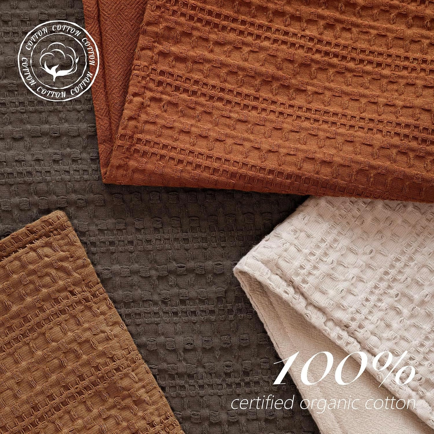 Foindtower Set of 2 Decorative Cotton Waffle Weave Throw Pillow Covers Euro Shams Cushion Covers Accent European Pillowcase for Bed Couch Sofa Bedroom Living Room Home Decor 26×26 Inch Burnt Orange