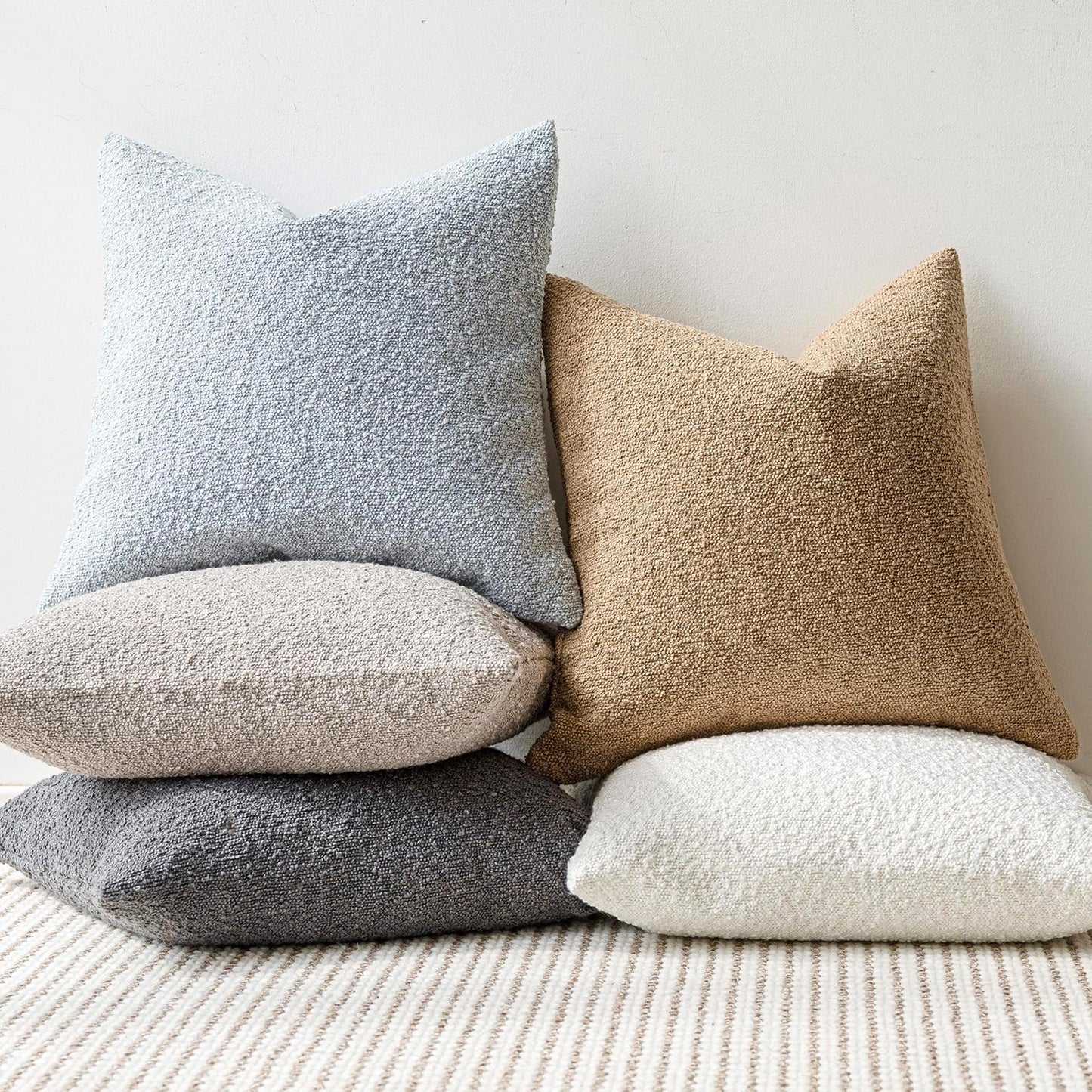 Foindtower Modern Textured Boucle Throw Pillow Covers Accent Solid Decorative Pillow Cases Cozy Woven Couch Cushion Case for Chair Sofa Bed Living Room Home Decor, 22 x 22 Inch, 1PC, Light Blue