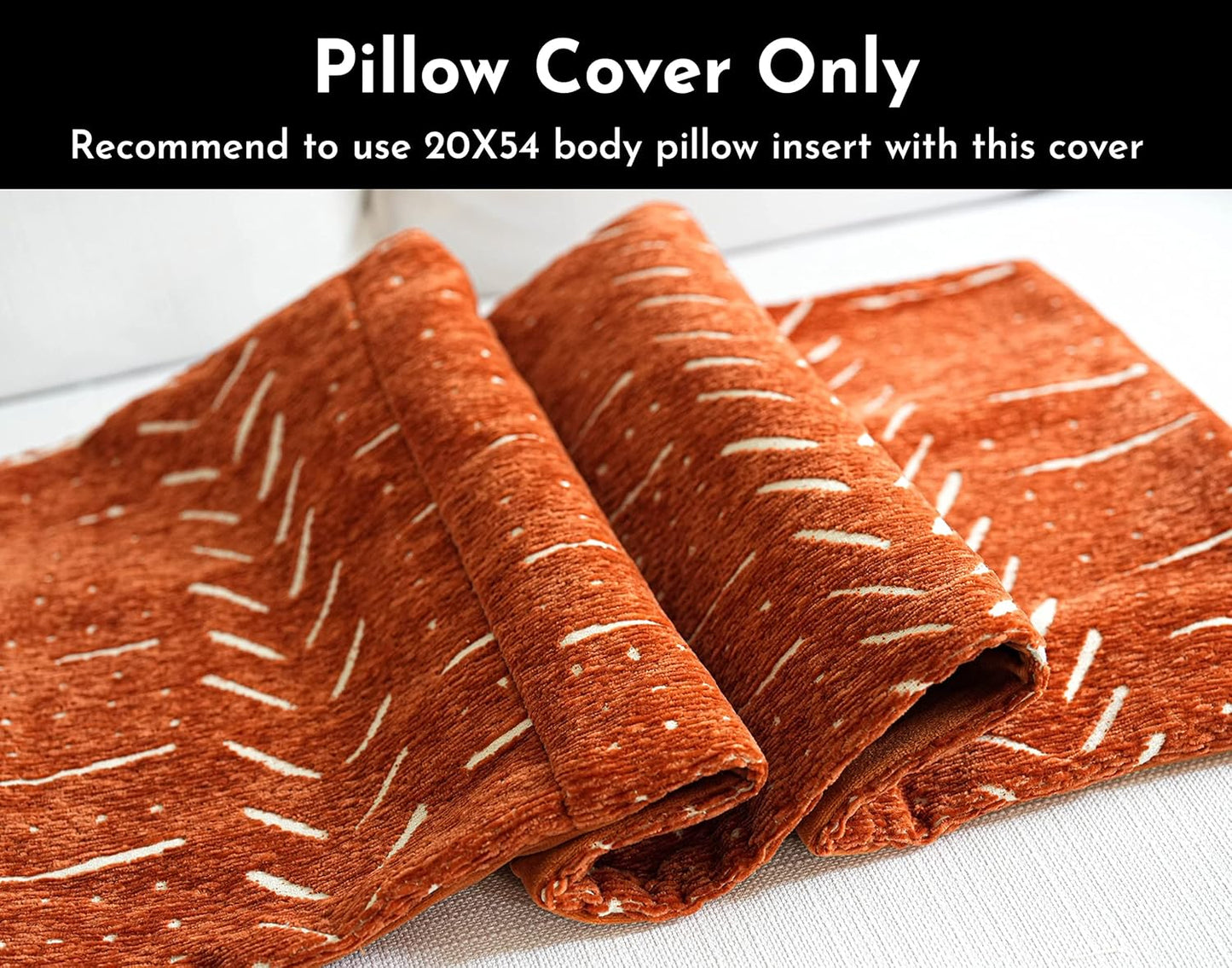 BlissBlush Fall Brick Red Soft Chenille Boho Body Pillow Cover 20x54, Decorative Oversized Long Lumbar Pillow, Boho Textured Oversize Body Pillow, Cover ONLY