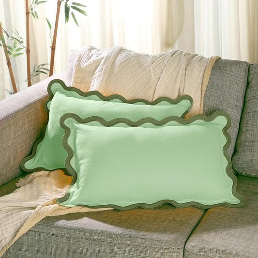 Folkulture Throw Pillow Covers | (12 x 20) Set of 2 Lumbar Pillow Decorative | Couch Pillows for Living Room | Cute Outdoor Pillows, Green Pillow Covers | Throw Pillows for Couch, Green Pillow Covers