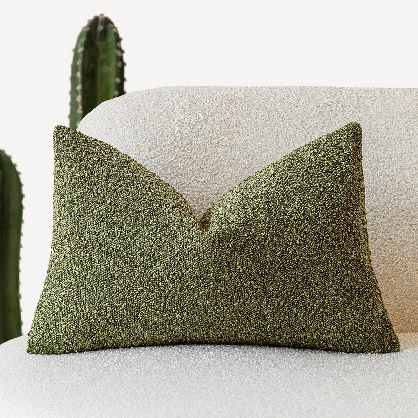 Foindtower Textured Boucle Throw Pillow Covers Accent Solid Lumbar Pillow Cases Cozy Soft Decorative Couch Cushion Case for Chair Sofa Bedroom Living Room Home Decor, 12 x 20 Inch,Green