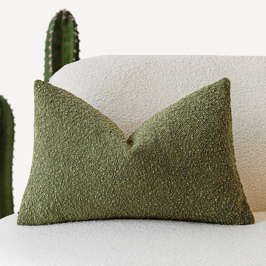 Foindtower Textured Boucle Throw Pillow Covers Accent Solid Lumbar Pillow Cases Cozy Soft Decorative Couch Cushion Case for Chair Sofa Bedroom Living Room Home Decor, 12 x 20 Inch,Green