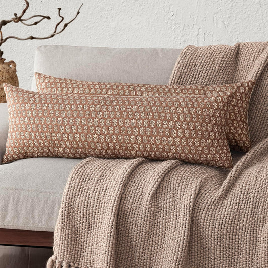 Foindtower Set of 2 Decorative Long Body Lumbar Throw Pillow Covers Neutral Farmhouse Cushion Covers Vintage Home Decor for Sofa Couch Chair Bedroom Living Room,14×36 Inch,Light Orange Brown