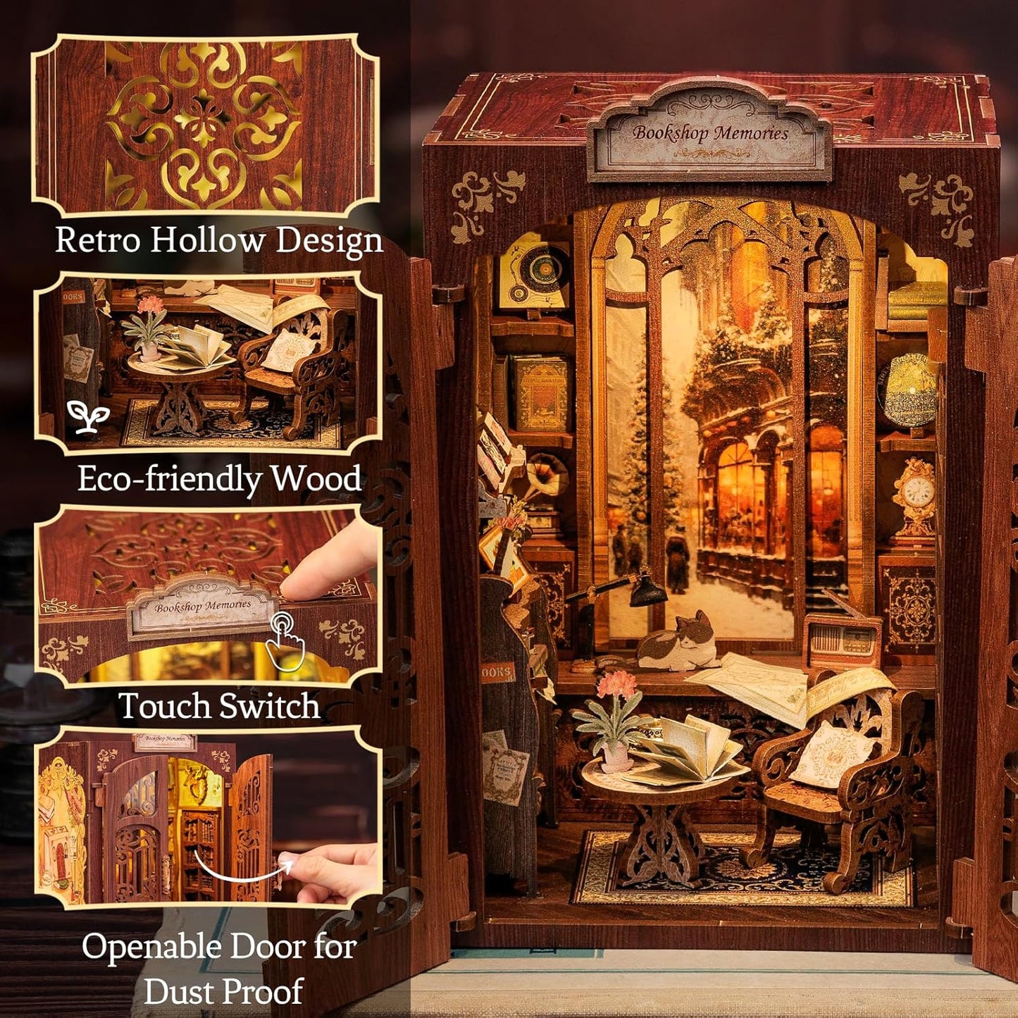 Cutefun Book Nook Kit - DIY Miniature Dollhouse Kit for Bookshelf, Book Nook Kits for Adults & Beginners, Ideal Gift for Book Lovers (Bookshop Memories)