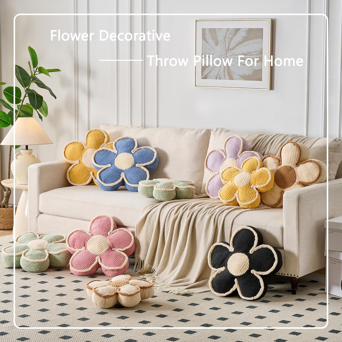 Flower Shaped Pillow Cushion - Decorative Daisy Pillow for Bed, Cute Throw Pillow, Floor Pillow, Soft Seat Cushion 19.6"