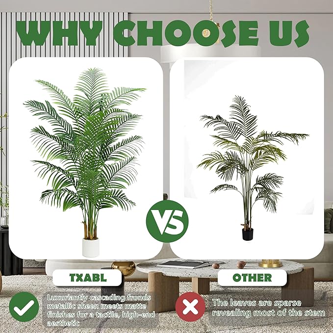 2 Pack Artificial Palm Tree Indoor Plant 7FT Tall Fake Tropical Palm Tree in Pot, Real Bark Design Faux Areca Palm Tree for Home Office Living Room Bedroom Farmhouse Modern Outdoor Topiary Tree