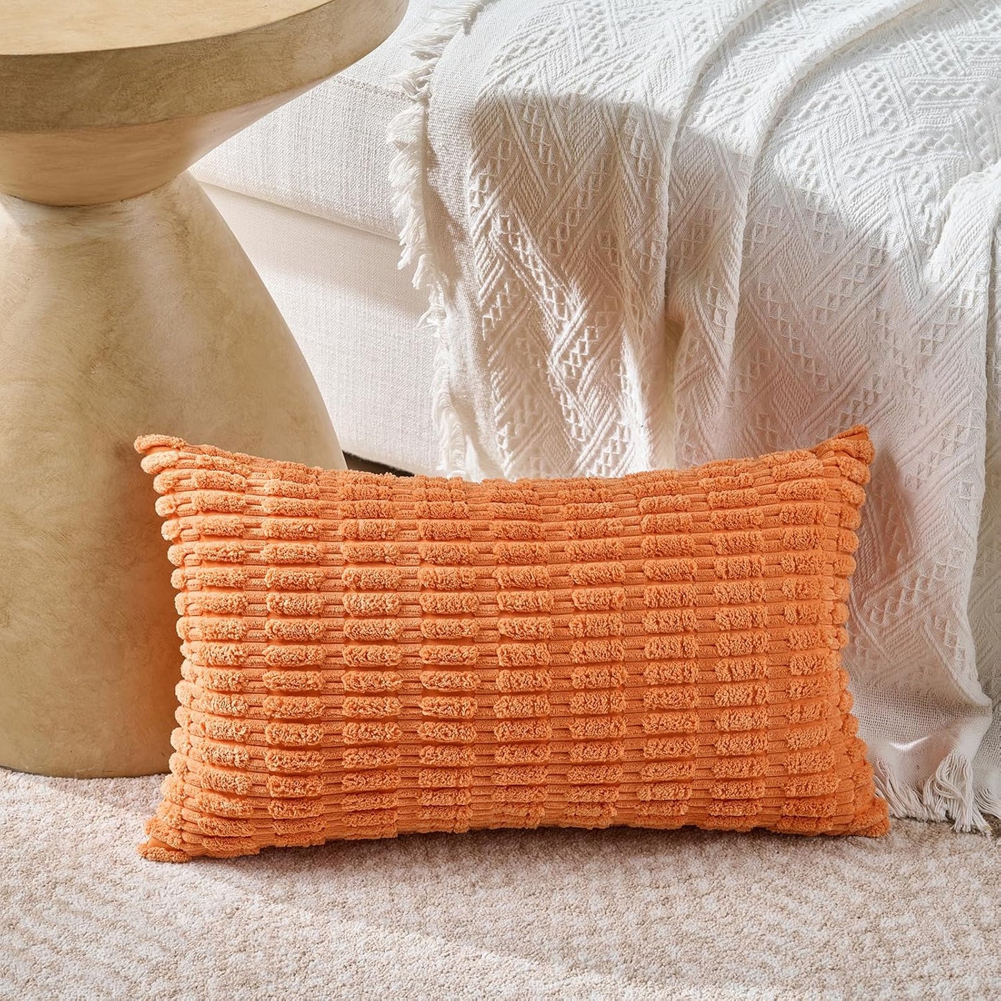 Fancy Homi Set of 4 Burnt Orange Fall Lumbar Rectangle Decorative Throw Pillow Covers 14x24 Inch for Couch Bed Chair, Farmhouse Boho Room Decor, Soft Fuzzy Thick Corduroy Textured Cushion Case 35x60cm