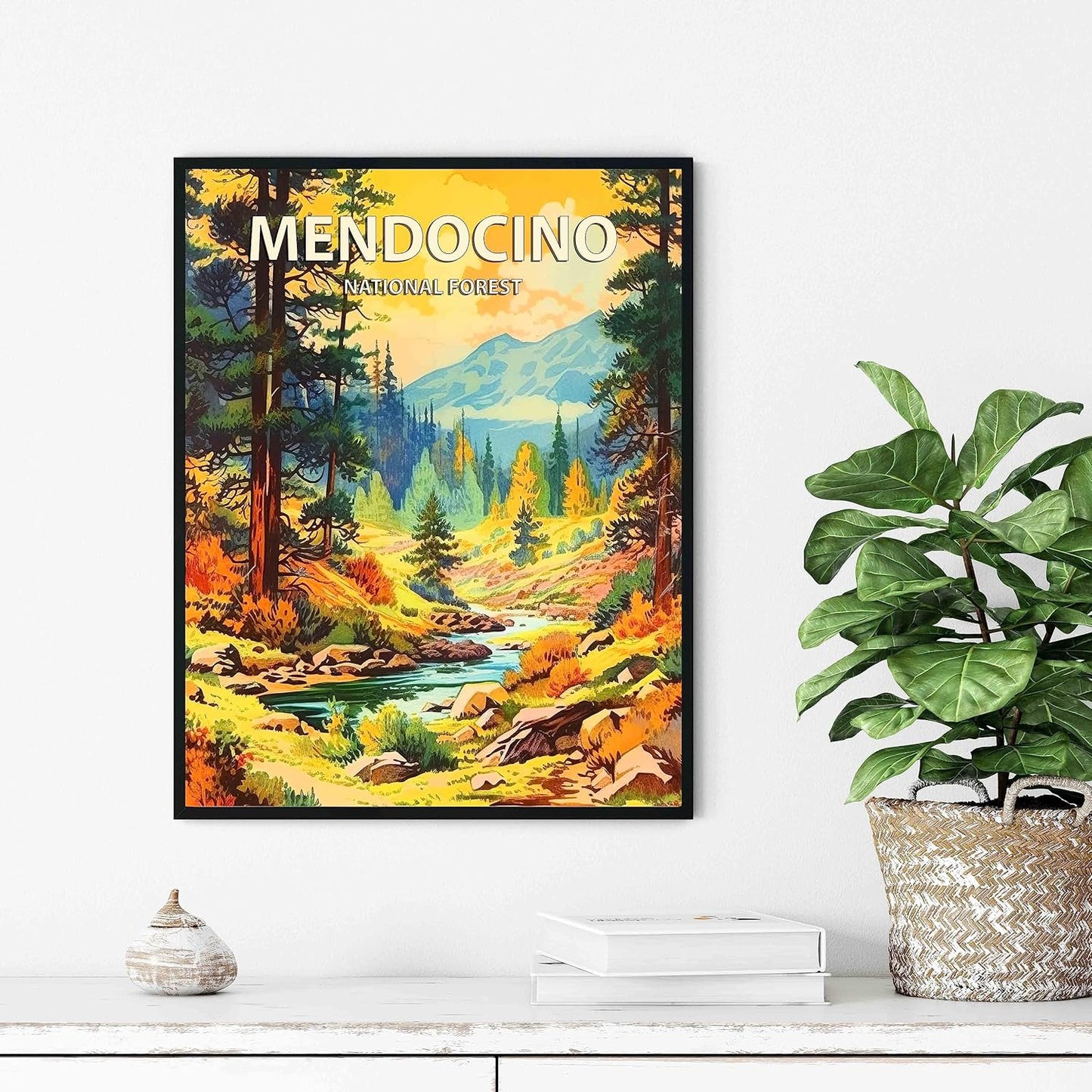 Mendocino National Forest Poster Art Print Retro Mountain Wall Art Poster Vintage Decor Nature Recreation Wilderness Wildlife Decoration, Outdoor Adventure Scenic Beauty Artwork. (Mendocino National