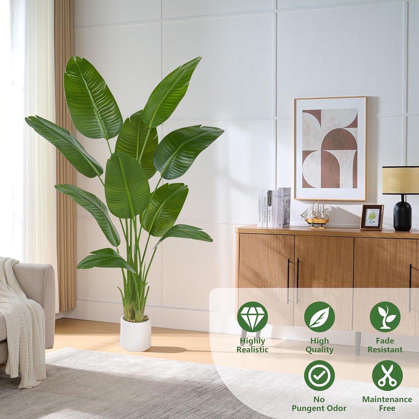 Bird of Paradise Artificial Tree, 6Ft Tall Faux Plant, Fake Banana Leaf Plant Indoor, Faux Palm Tree Faux Floor Plants Tropical Tree in Pot, Present for Friend Housewarming Decor