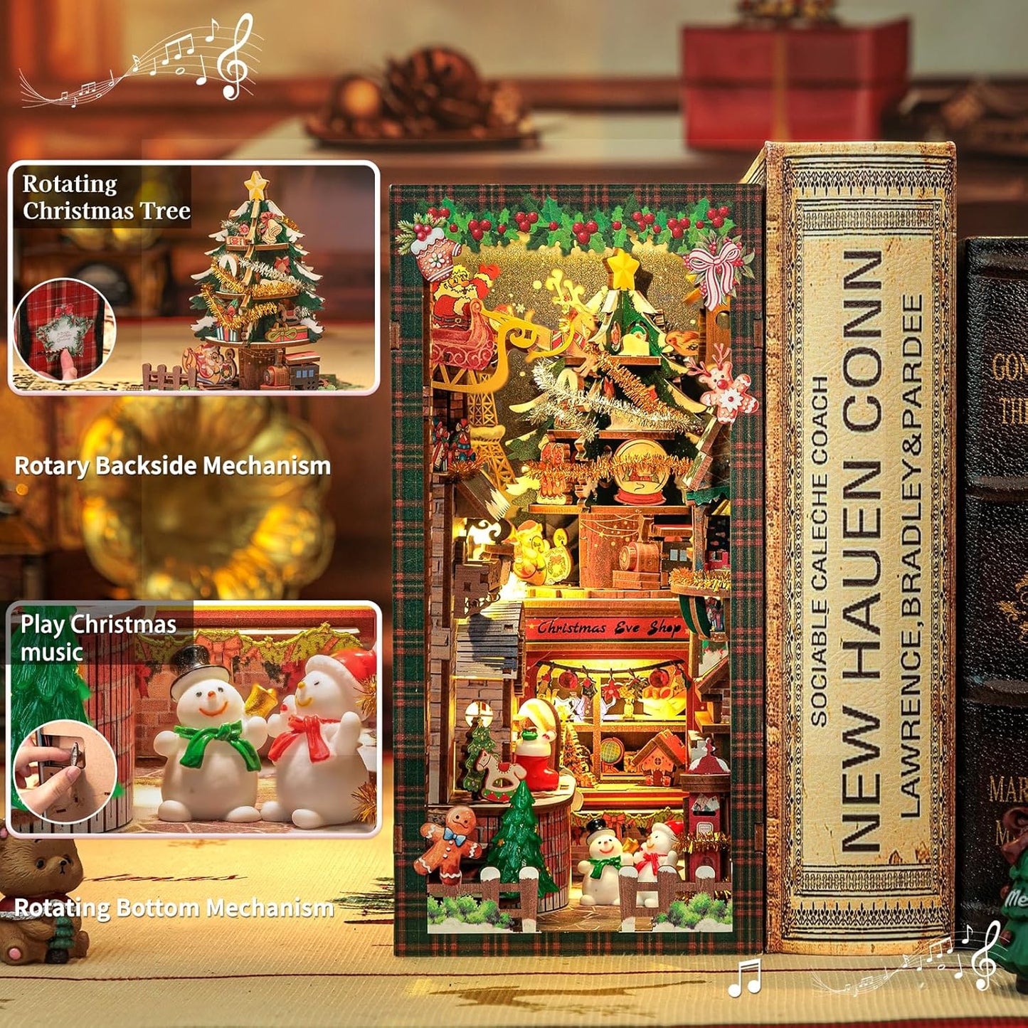 CUTEBEE Christmas Book Nook Kit - DIY Miniature House Dollhouse Kit for Adults, Teens, Booknook Tiny House Bookshelf Decor 3D Wooden Puzzle, Gifts for Family, Friends （Christmas Wish Store）