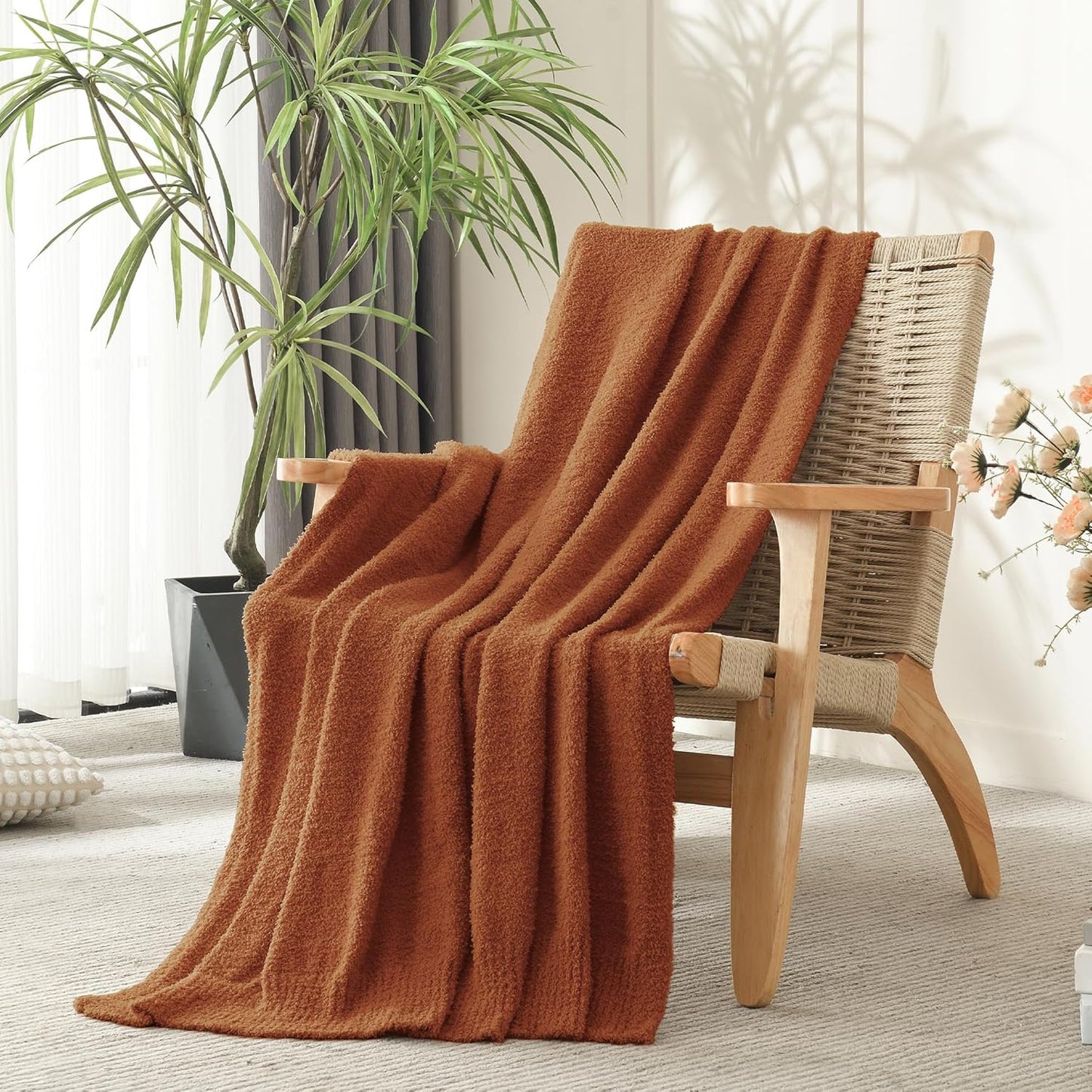 Knit Throw Blanket Super Soft Warm Blanket for Couch Lightweight Fluffy Blanket for Bed Sofa 50x60 Inches Rust