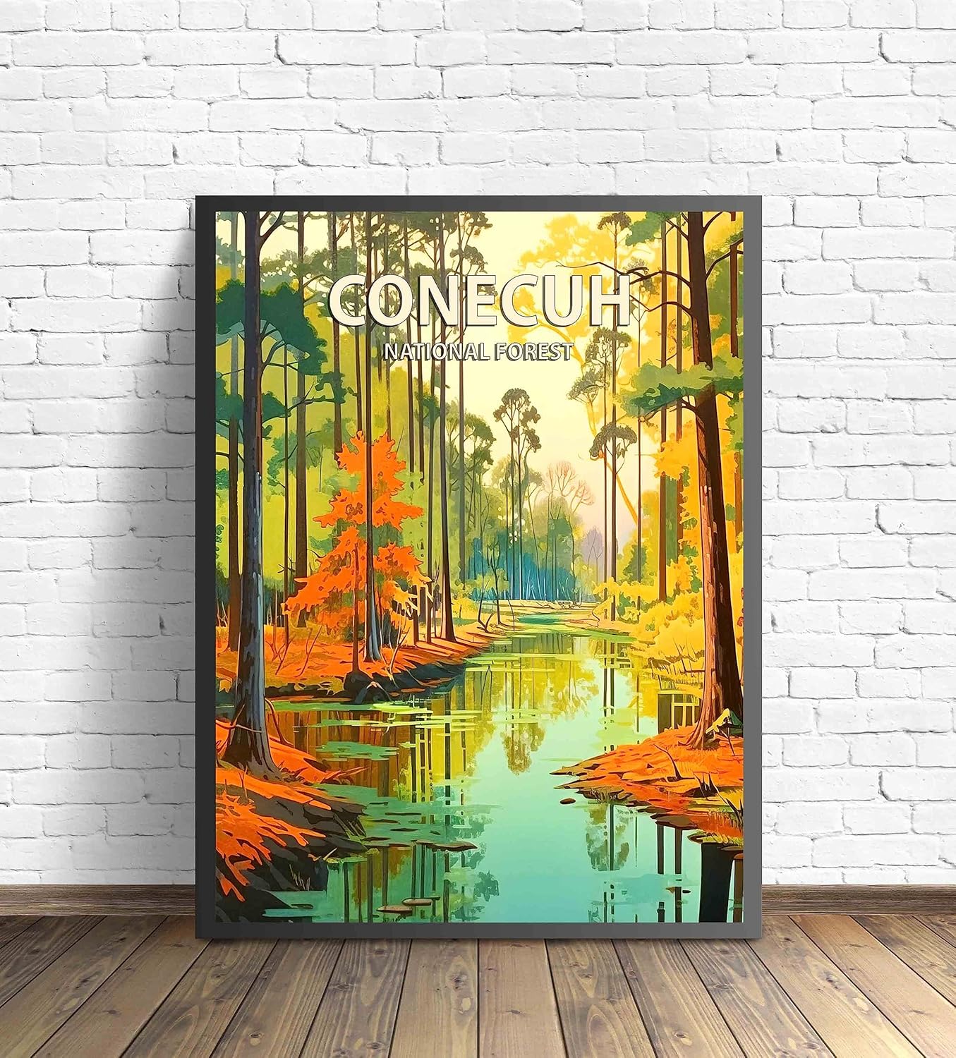 Conecuh National Forest Poster Art Print Retro Mountain Wall Art Poster Vintage Decor Nature Recreation Wilderness Wildlife Decoration, Outdoor Adventure Scenic Beauty Artwork. (Conecuh National