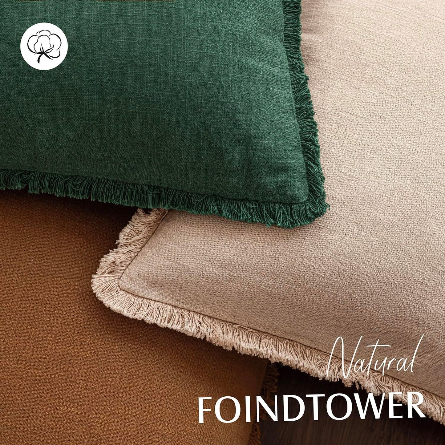 Foindtower Decorative Linen Fringe Throw Pillow Covers Cozy Boho Farmhouse Cushion Cover with Tassels Soft Accent Pillowcase for Chair Sofa Bed Living Room Home Decor, 20×20 Inch,1PC,Pine Green