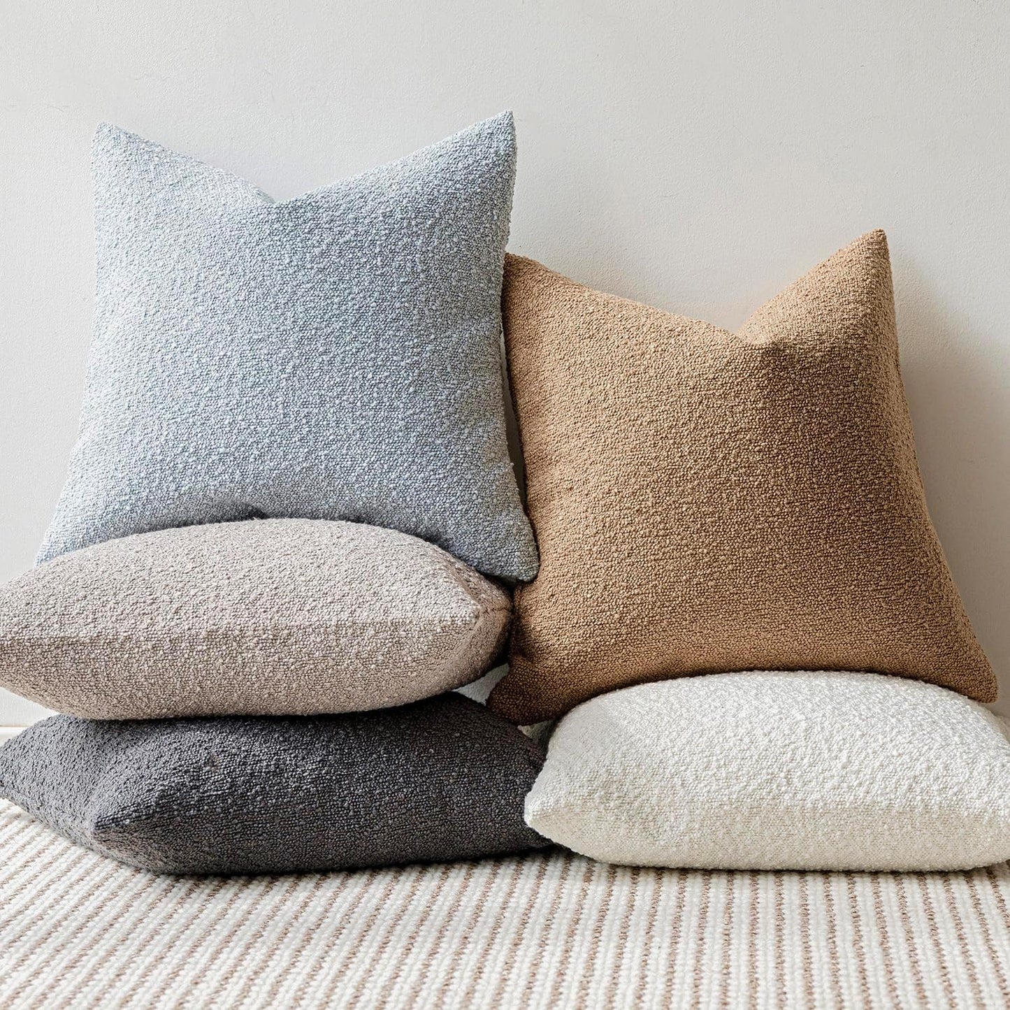 Foindtower Textured Boucle Throw Pillow Covers Accent Solid Pillow Cases Cozy Soft Decorative Couch Cushion Case for Chair Sofa Bedroom Living Room Home Decor, 18 x 18 Inch,Taupe Khaki Camel