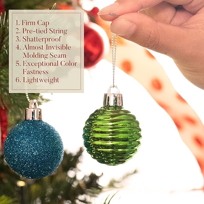Valery Madelyn 1.57 Inches Small Christmas Tree Decorations Ornament Set for Fall Halloween, 24ct Red Green and Blue Shatterproof Hanging Ball Ornaments Holiday Party Decor