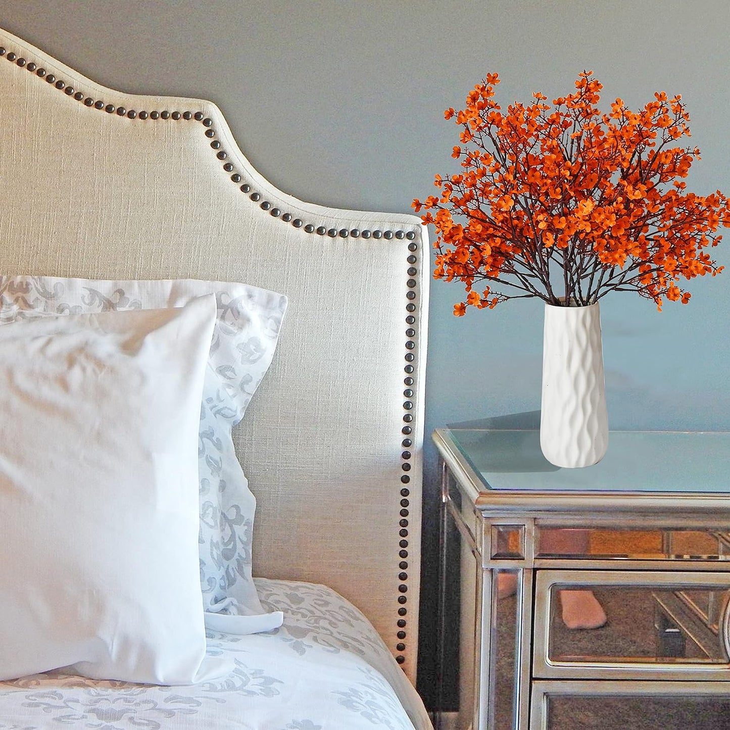 Mandy's Orange Artificial Baby’s Breath Flowers 6 Bundles Silk Gypsophila with Bendable Stems for Fall Centerpiece Wedding Decor and Table Arrangements