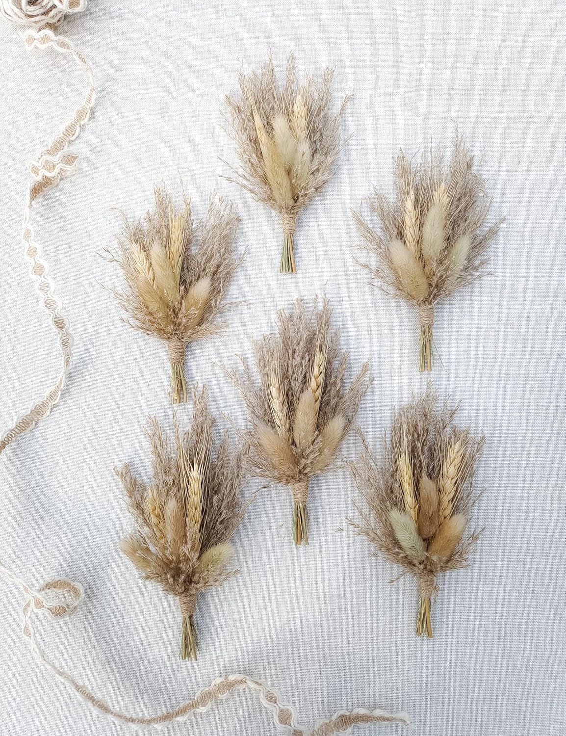 Mini Dried Flower Bouquet (Pack of 6), Pampas Dried Flower Bouquet, Bridal Showers, Parties, Bridesmaids Flower Girl Gift Boxes, Birthday Cake Arrangements (Brown)