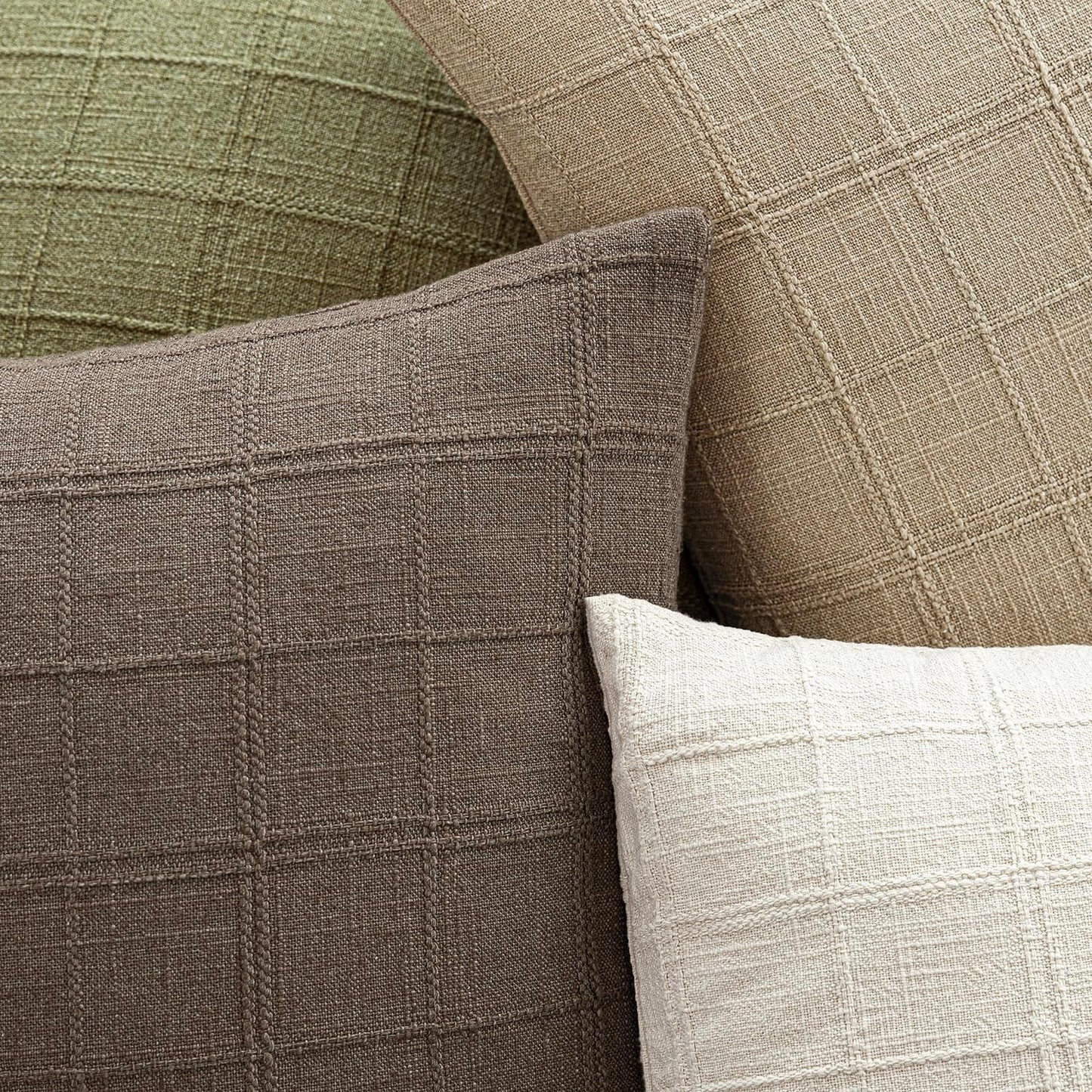 Foindtower Set of 2 Decorative Linen Check Throw Pillow Covers Neutral Farmhouse Vintage Cushion Covers Modern Boho Home Decor for Sofa Chair Couch Bedroom Living Room,26×26 Inch,Taupe Grey