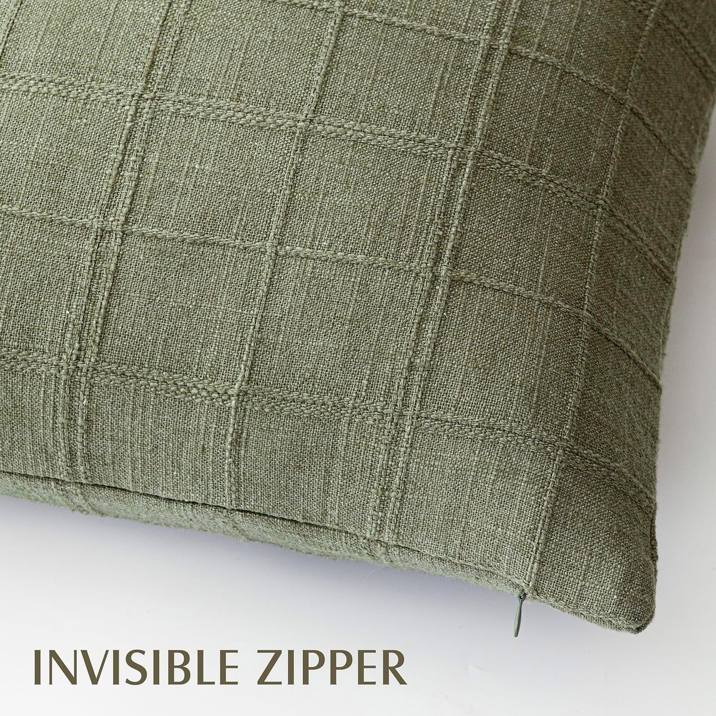 Foindtower Set of 2 Decorative Linen Check Throw Pillow Covers Neutral Farmhouse Vintage Cushion Covers Modern Boho Home Decor for Sofa Chair Couch Bedroom Living Room,26×26 Inch,Sage Green