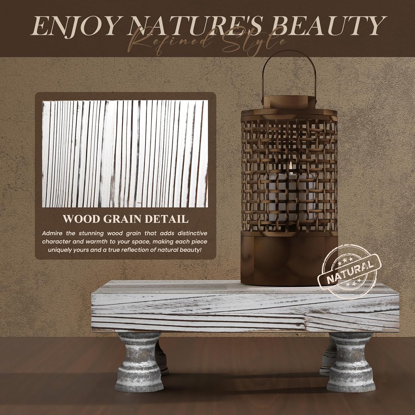 EOSAHR Boho Fir Wood Risers for Decor for Small Vanity - Decorative Risers Display Stand for Home Decor - Double as Plant Stand & Perfume Organizer (Distressed White, 8.5")