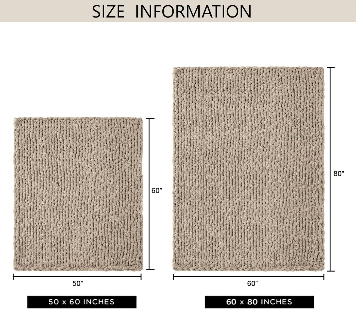 Chunky Knit Throw Blanket 60"X 80", 100% Handmade with Soft Chenille Yarn, 6.7lbs Thick Cable Knitted Blankets, Large Rope Knot Crochet Throws for Couch Sofa Bed Home Decor, Taupe