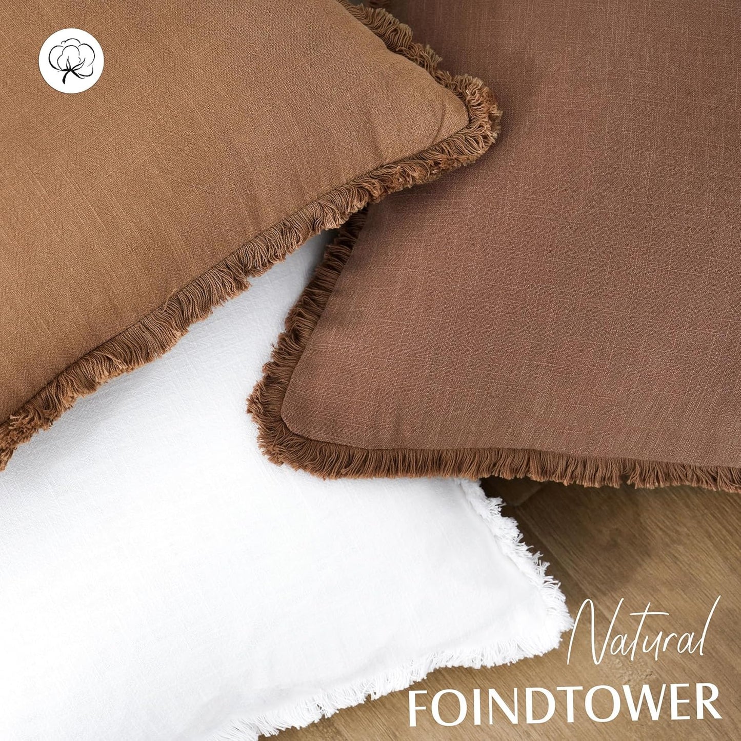 Foindtower Decorative Linen Fringe Throw Pillow Covers Cozy Boho Farmhouse Cushion Cover with Tassels Soft Accent Pillowcase for Chair Sofa Bed Living Room Home Decor, 24×24 Inch, 1PC, Rust