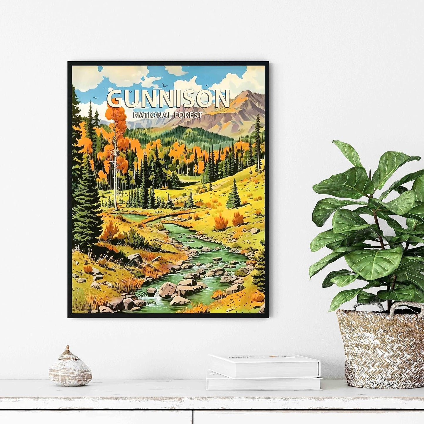 Gunnison National Forest Poster Art Print Retro Mountain Wall Art Poster Vintage Decor Nature Recreation Wilderness Wildlife Decoration, Outdoor Adventure Scenic Beauty Artwork. (Gunnison National