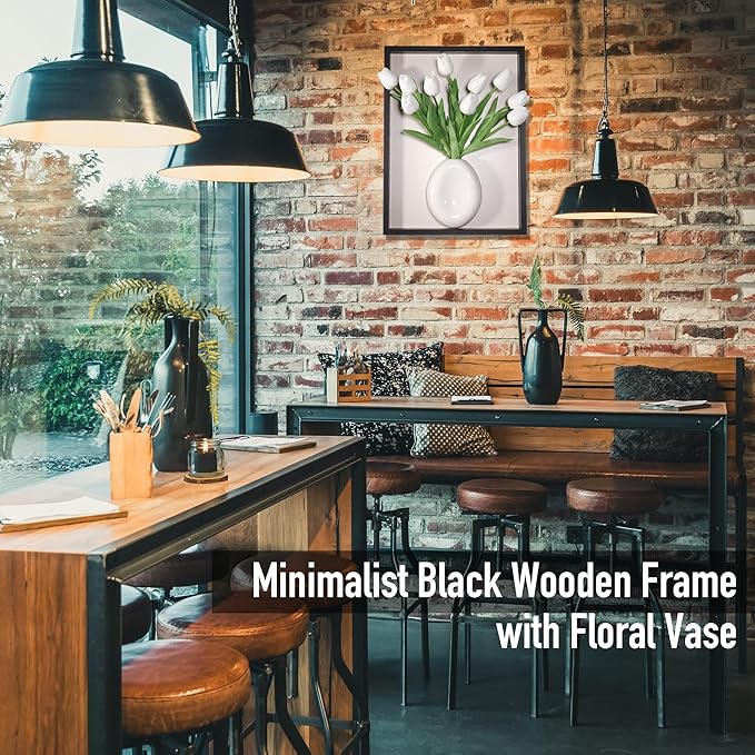 yimido Plant Picture Frame Wall Decor – Wall Planters for Indoor Plants, 3D Wall Art Frame with Ceramic Vase and Artificial Tulips, Hanging Plant Holder for Living Room, Bedroom, Hallway, Black