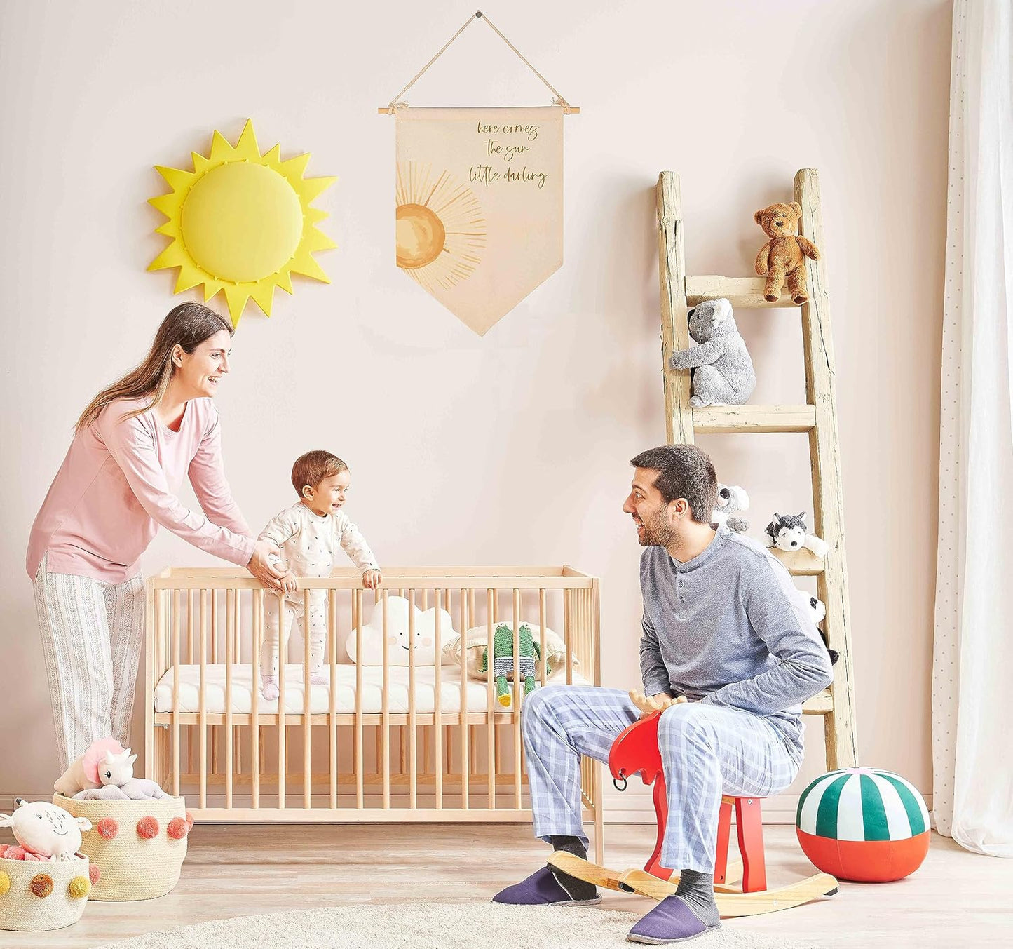 Here Comes the Sun,Little Darling-Sunshine Decor-Baby Flag Presents Shower-Flag Decor Gifts for Baby Boys Girls Kids-Banner Wall Sign Gifts for Nursery Kids Room Playroom Bedroom Front Door