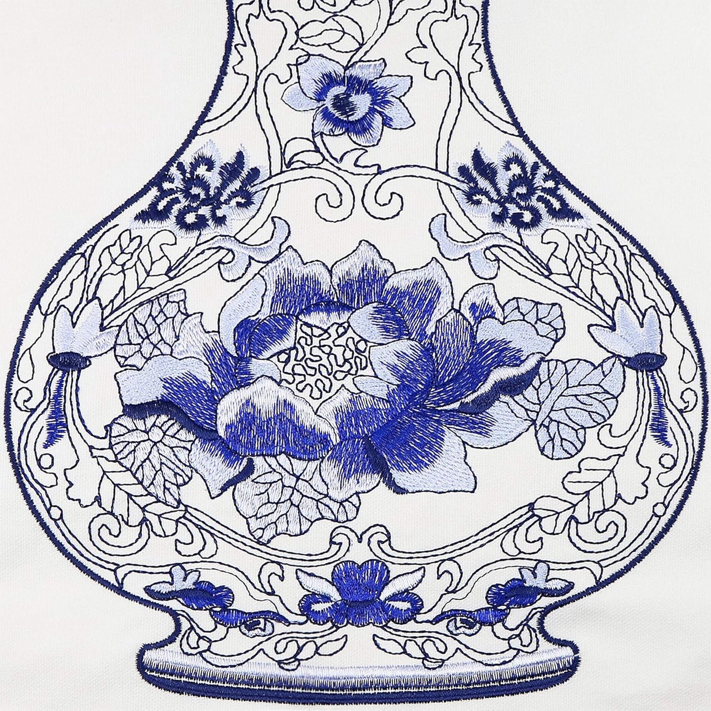 Embroidery Throw Pillow Covers 18x18 Home Décor Floor Pillows Cover for Couch 100% Cotton Cushion Cover 45x45cm Decorative Pillowcase, Chinese Blue and White Porcelain Bottles, 4 Pieces