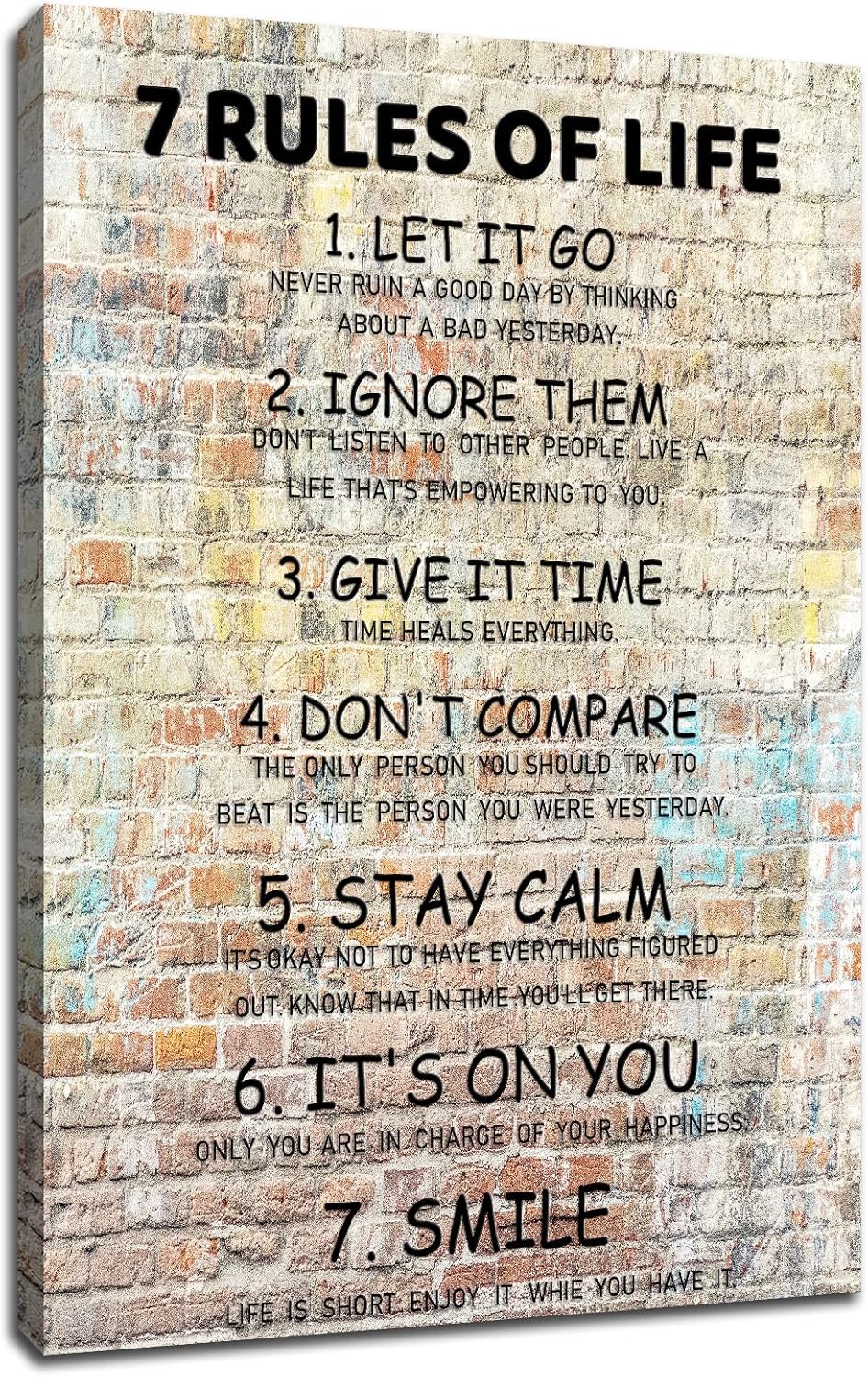 Inspirational Canvas Wall Art 7 Rules of Life Motivational Poster Wall Decor Color Positive Quotes Print Artwork Living Room Framed Art for Home Bedroom Bathroom Ready to Hang [12''W X 18''H]
