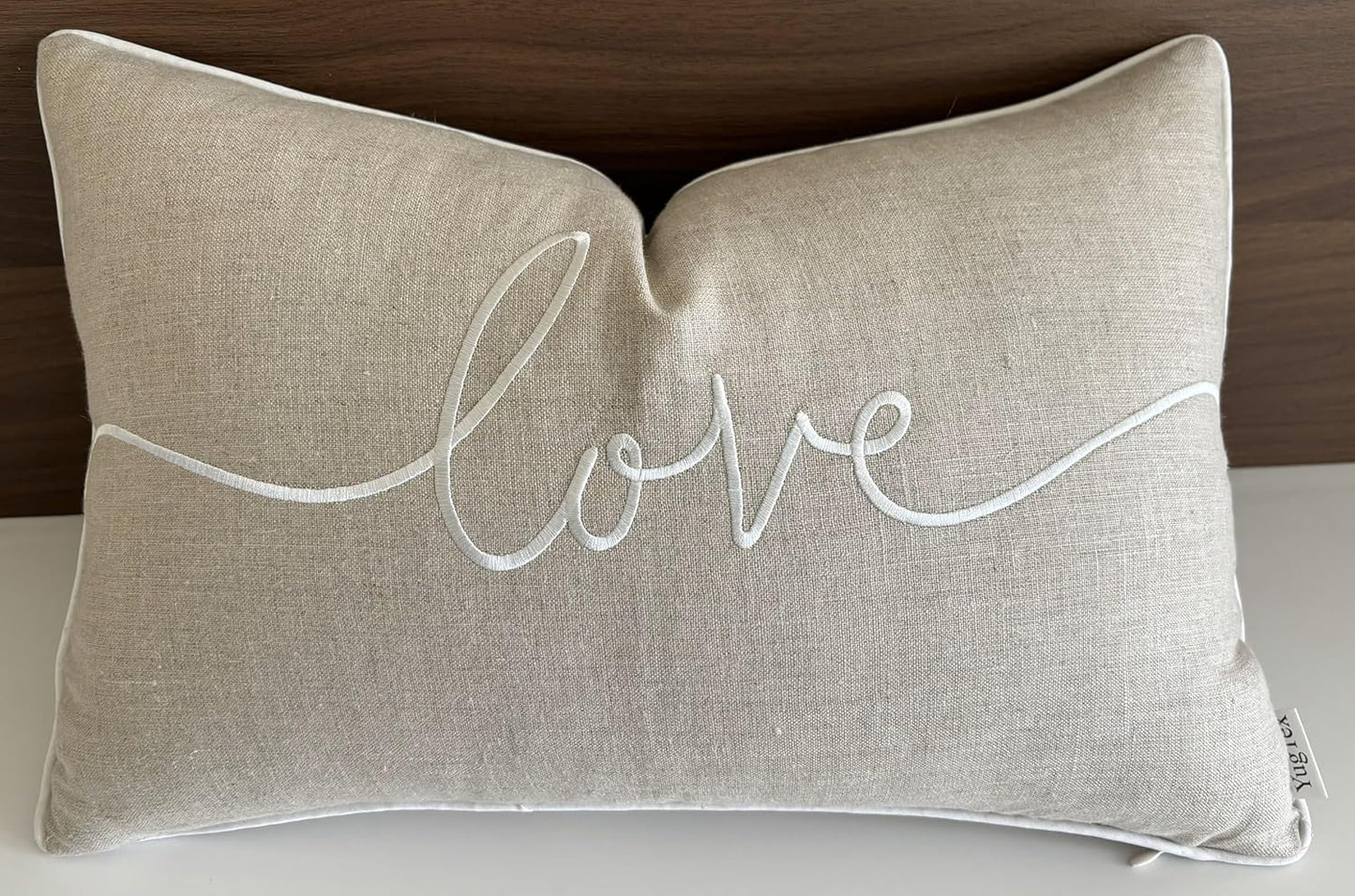 Love Sentiment Embroidered Lumbar Accent Throw Pillow Cover - Newlyweds, Bedroom Decor, Sofa - 12x18, Natural
