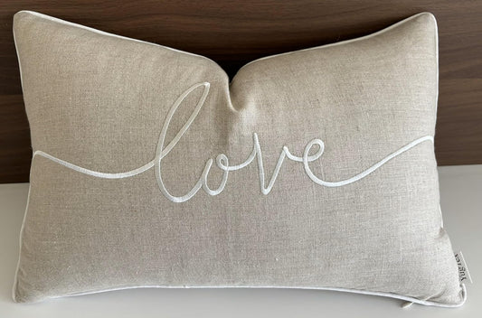 Love Sentiment Embroidered Lumbar Accent Throw Pillow Cover - Newlyweds, Bedroom Decor, Sofa - 12x18, Natural