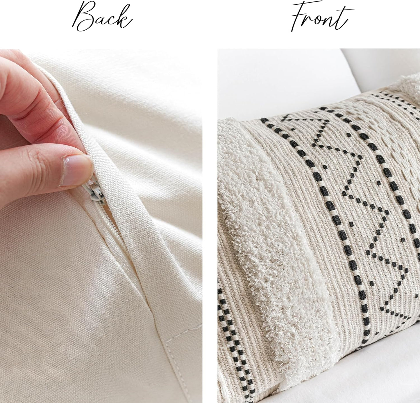 BlissBlush Large Body Pillow Cover for Bed 20x54 Boho Accent Oversized Long Pillowcase for Bedroom Black Neutral White Decorative Cushion Farmhouse Home Décor (Cover ONLY, Pack of 1)