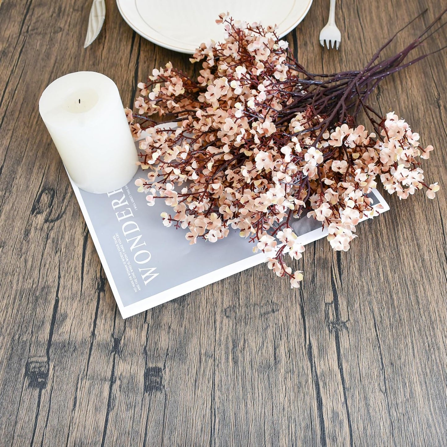 Mandy's Light Brown Artificial Baby’s Breath Flowers 6 Bundles Silk Gypsophila with Bendable Stems for Fall Centerpiece Wedding Decor and Table Arrangements