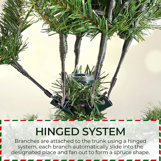 Yaheetech 7.5ft Pre-Lit Christmas Fir Tree with 550 Warm LED Lights & 1278 PVC Tips,Hinged Holiday Decorative Tree with Foldable Stand & Protective Foot Caps,Green