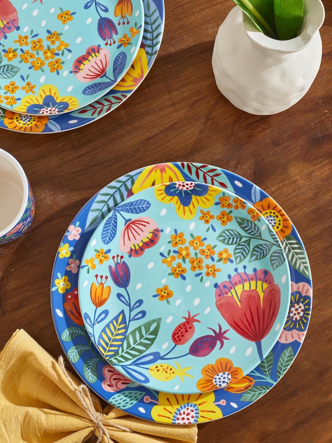 Bico Alice in Dreamland Salad Plates Set of 4, 8.75 Inch Ceramic Dessert Plates for Salad, Appetizer, Side Dishes, Microwave and Dishwasher Safe, Gift for Housewarming and Thanksgiving